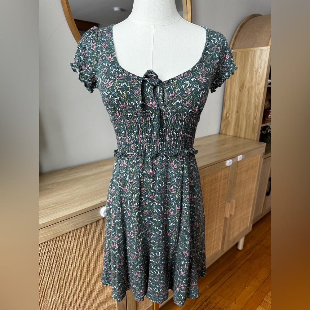 Urban Outfitters | Floral Dark Green Mini Dress